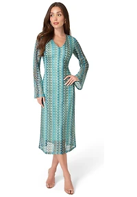 Bebe Women's Crochet Stripe Bell Sleeve Maxi Dress