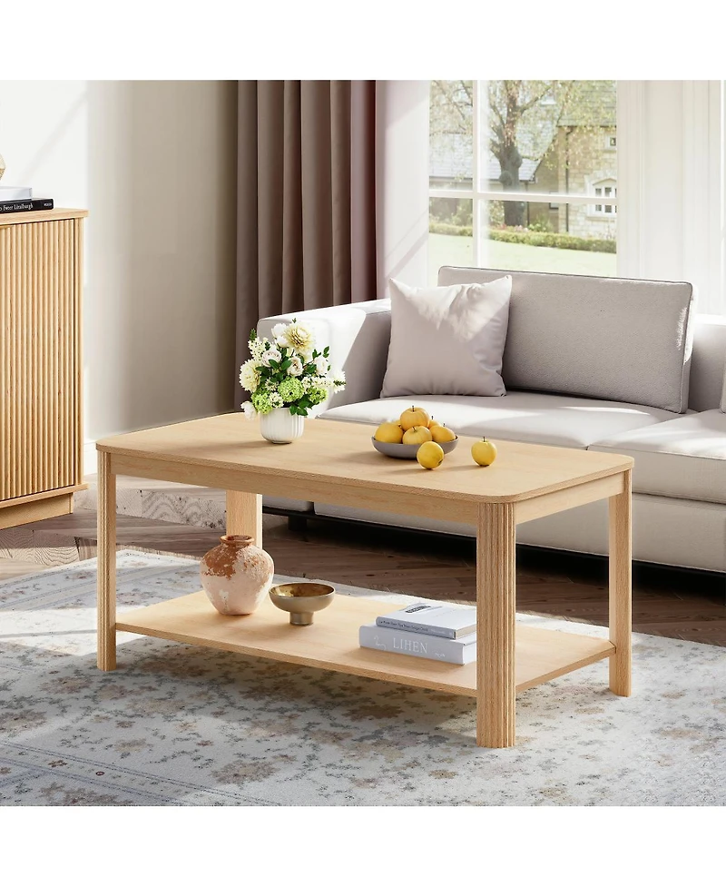 Streamdale Furniture Arc Corner Wood Coffee Table with Storage Shelf