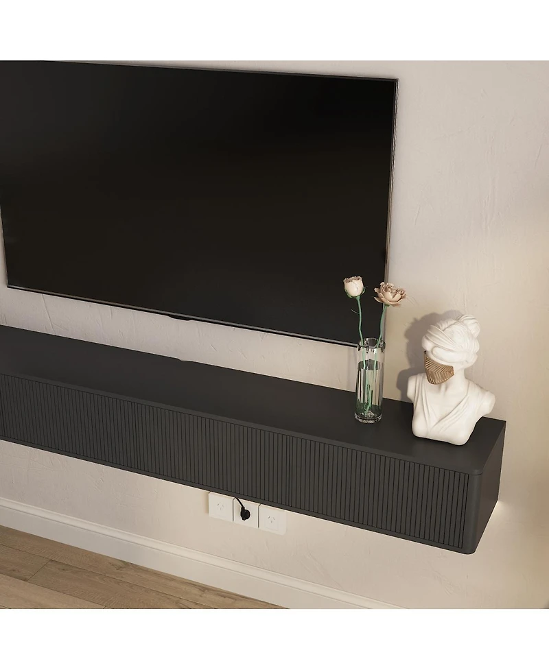 Streamdale Furniture Floating Wall-Mounted Tv Stand with Led Lights and Power Outlet