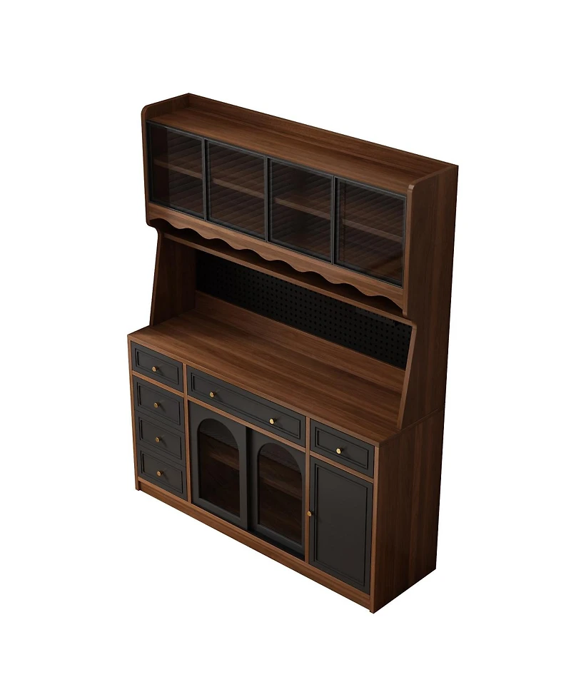 Streamdale Furniture 63'' Buffet Storage Cabinet with Hutch, Coffee Bar, 6 Drawers and Power Outlet