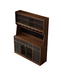 Streamdale Furniture 63'' Buffet Storage Cabinet with Hutch, Coffee Bar, 6 Drawers and Power Outlet
