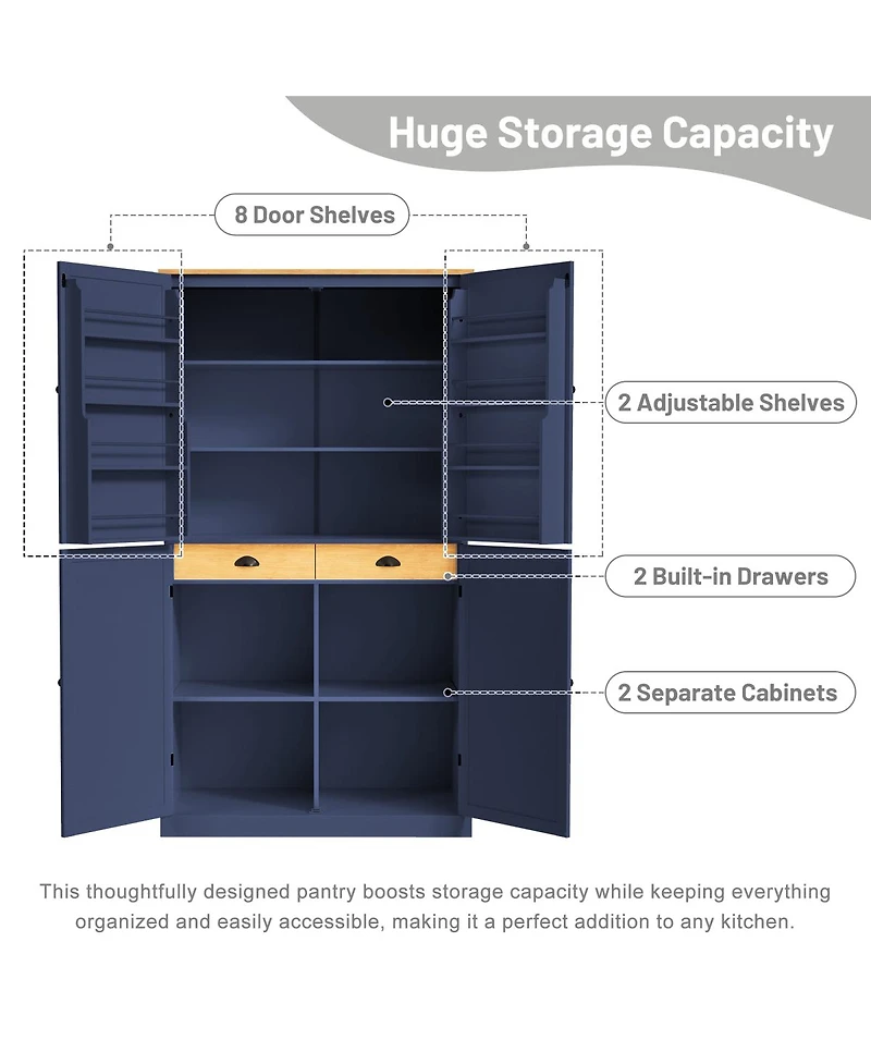 Streamdale Furniture Freestanding Kitchen Pantry Storage Cabinet with 2 Drawers and Adjustable Shelves