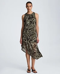 Kenneth Cole Women's Sheer Mesh Overlay Asymmetric Hem Midi Dress