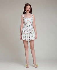 Avec Les Filles Women's Printed Drop-Waist Flounce Romper Dress