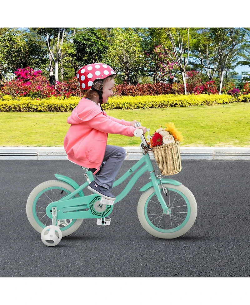 Gymax Kids Bike for Boys and Girls Aged 3-8 Years Old 14'' Children Bicycle w/ Training Wheels