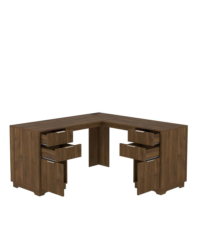 Streamdale L-Shaped Computer Desk with Drawers, Bookshelf
