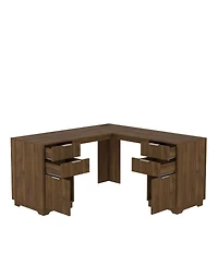 Streamdale L-Shaped Computer Desk with Drawers, Bookshelf