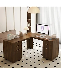 Streamdale L-Shaped Computer Desk with Drawers, Bookshelf
