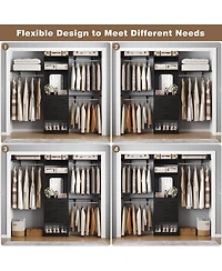 Aheaplus Freestanding Closet System with Hanging Rods and Mirror, Storage Cabinet Drawer Shelves