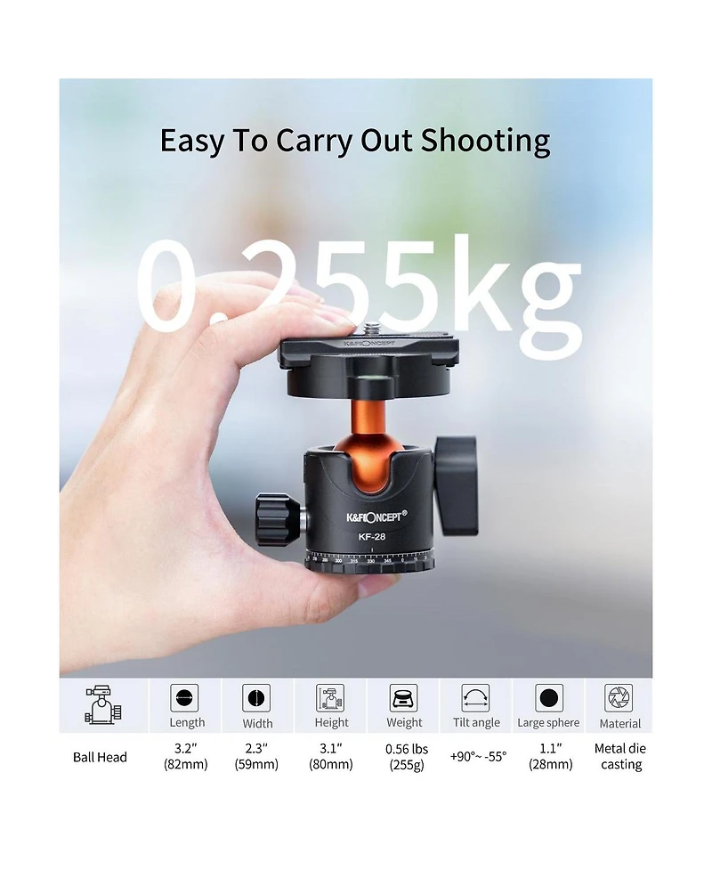 KandF Concept SA234 4-Section Aluminum Dslr Tripod with Ball Head
