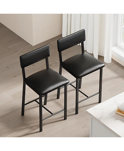 homfan 2 Pack 25" Counter Height Stools, Ergonomic Pu Leather Seats with Backrest & Footrest, Metal Frame, Easy-Clean for Indoor Use