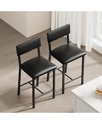 homfan 2 Pack 25" Counter Height Stools, Ergonomic Pu Leather Seats with Backrest & Footrest, Metal Frame, Easy-Clean for Indoor Use