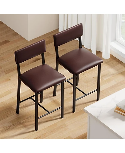 homfan 2 Pack 25" Counter Height Stools, Ergonomic Pu Leather Seats with Backrest & Footrest, Metal Frame, Easy-Clean for Indoor Use