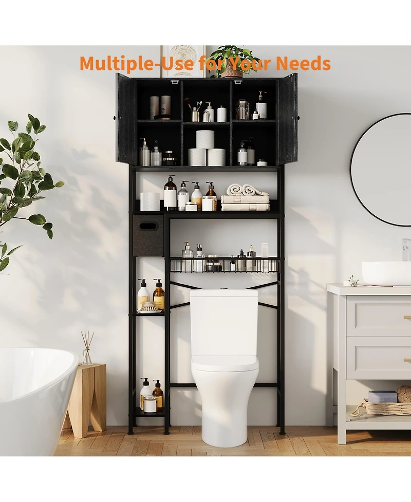 homfan Over The Toilet Storage Cabinet - 2-Door Design Bathroom Organizers Shelf, Space-Saver Above with Paper Holder