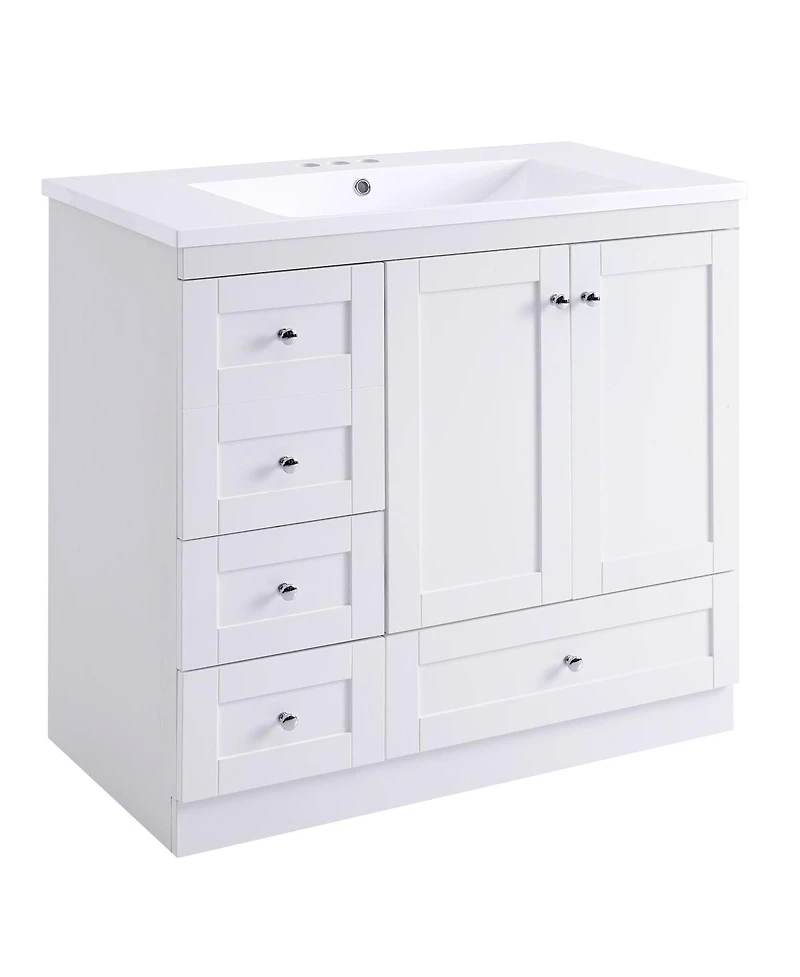Sillysis 36 Inch Bathroom Vanity with Resin Sink, Shaker Style Mdf Cabinet, 4 Soft Close Drawers, Storage for Small Spaces
