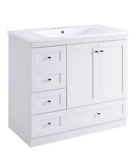Sillysis 36 Inch Bathroom Vanity with Resin Sink, Shaker Style Mdf Cabinet, 4 Soft Close Drawers, Storage for Small Spaces