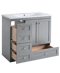 Sillysis 36 Inch Bathroom Vanity with Resin Sink, Shaker Style Mdf Cabinet, 4 Soft Close Drawers, Storage for Small Spaces