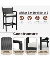 homfan Set of 4 All-Weather Wicker Bar Stools, 30 Inch Patio Height Chairs with Cushions, Ideal for Backyard, Pool, Garden and Balcony