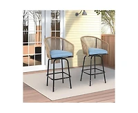 sumyeg Outdoor Bar Stools Set of 2, Rattan Bar Chairs with Armrests and Backrest for Patio or Garden