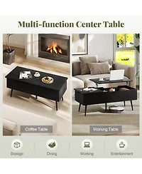 Gymax Lift Top Coffee Table/ Split Top and 2 Hidden Compartments Tapered Metal Legs