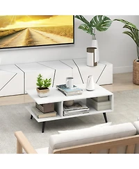 Gymax 2-Tier Coffee Table w/ Compartments and Metal Legs Rectangle Tea Cocktail Table