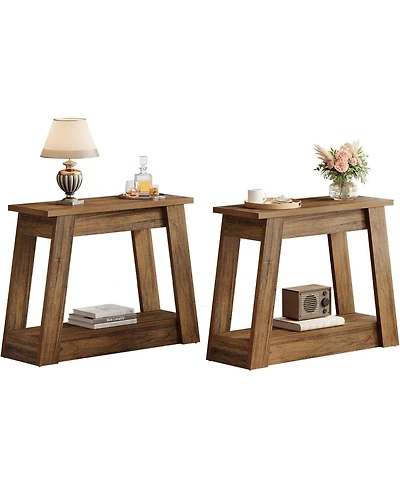 Tribesigns Wood End Table with Storage Shelves