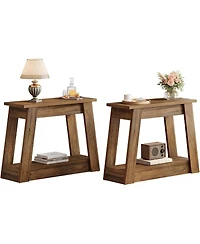 Tribesigns Wood End Table with Storage Shelves