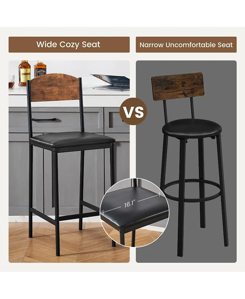 homfan Space-Saving Counter Height Dining Set with Bar Table and 2 Upholstered Stools, Built-in Storage Shelf and Wine Rack, Easy Assembly