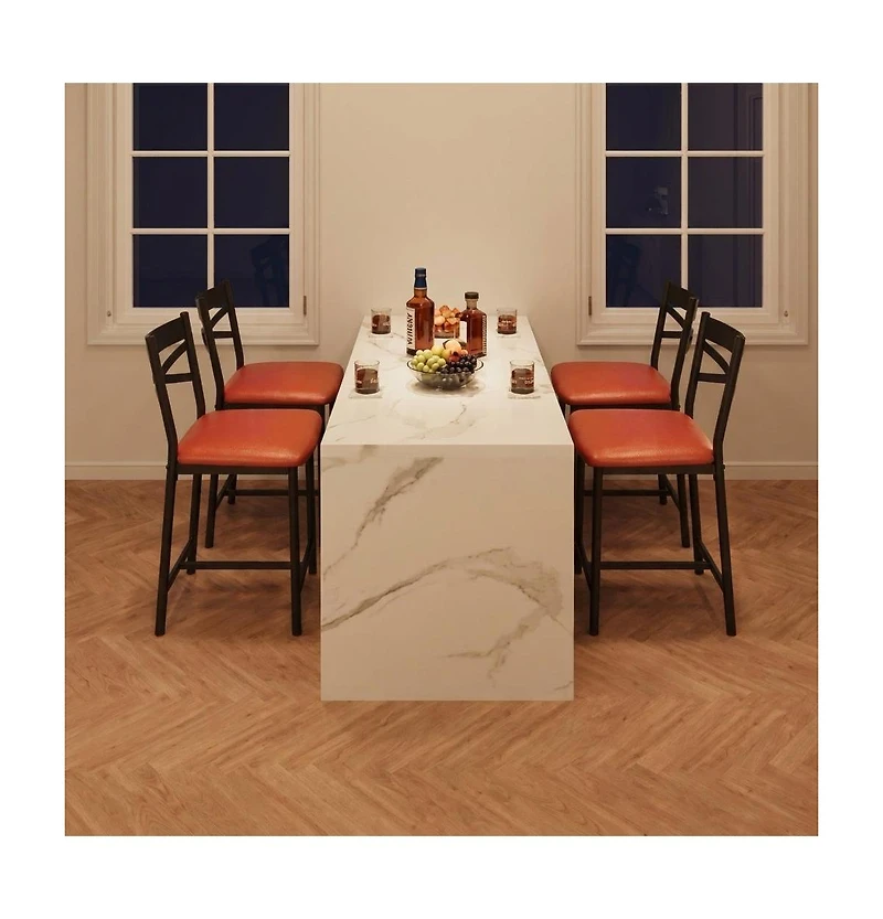 homfan Modern Pu Upholstered Dining Chairs Set of 4 - Metal Bar Stools with Backrest - Comfortable, Sturdy, Ideal for Kitchen or Counter
