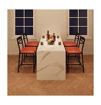 homfan Modern Pu Upholstered Dining Chairs Set of 4 - Metal Bar Stools with Backrest - Comfortable, Sturdy, Ideal for Kitchen or Counter