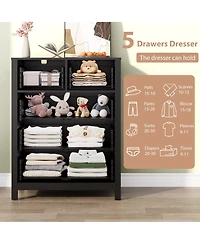 homfan Modern 5 Drawer Dresser for Bedroom - Tall Wooden Chest, Storage Organizer, Drawers Entryway, Hallway, Closet, Kids Room, Home Office