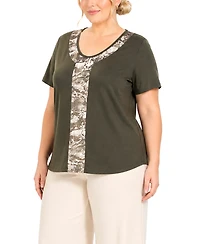 Coin 1804 Plus Python Mesh Inset Short-Sleeve Top