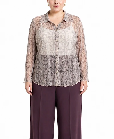 Coin 1804 Plus Python Mesh Button-Front Shirt