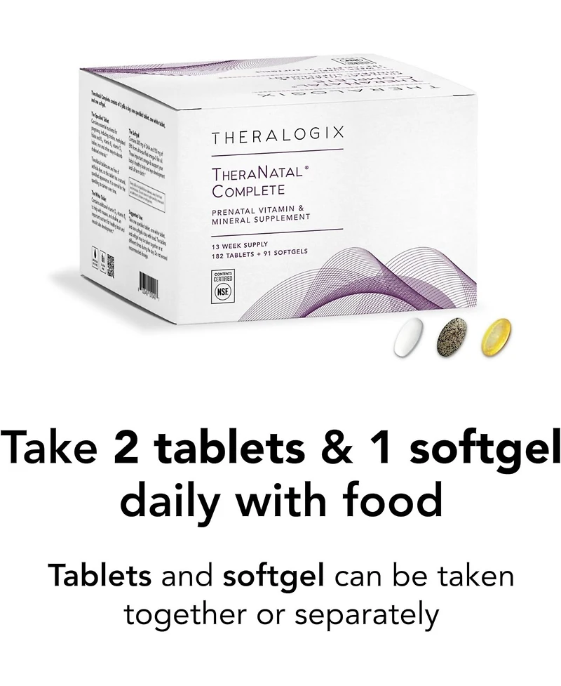 Theralogix TheraNatal Complete Prenatal Vitamin Supplement -91-Day Supply - With Dha, Vitamin D3, Folate, Iodine, Choline, Iron & More