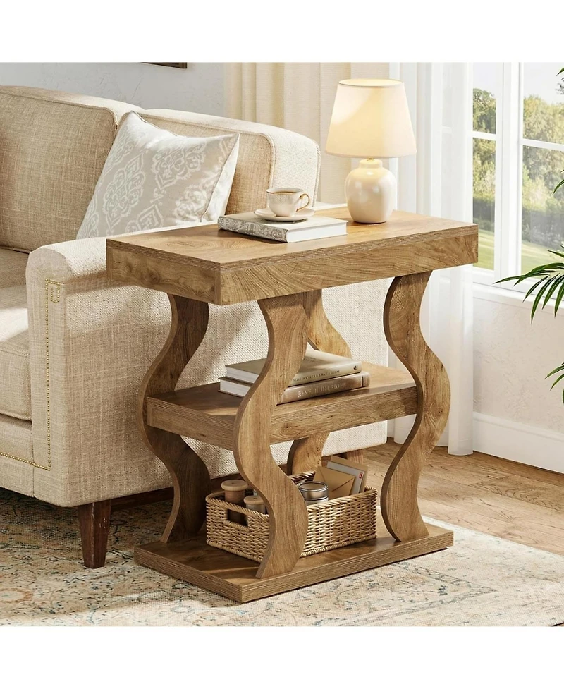 Tribesigns 3-Tier Narrow Side Table, Wooden End Table with Storage Shelf, for Living Room, Bedside, Sofa Side