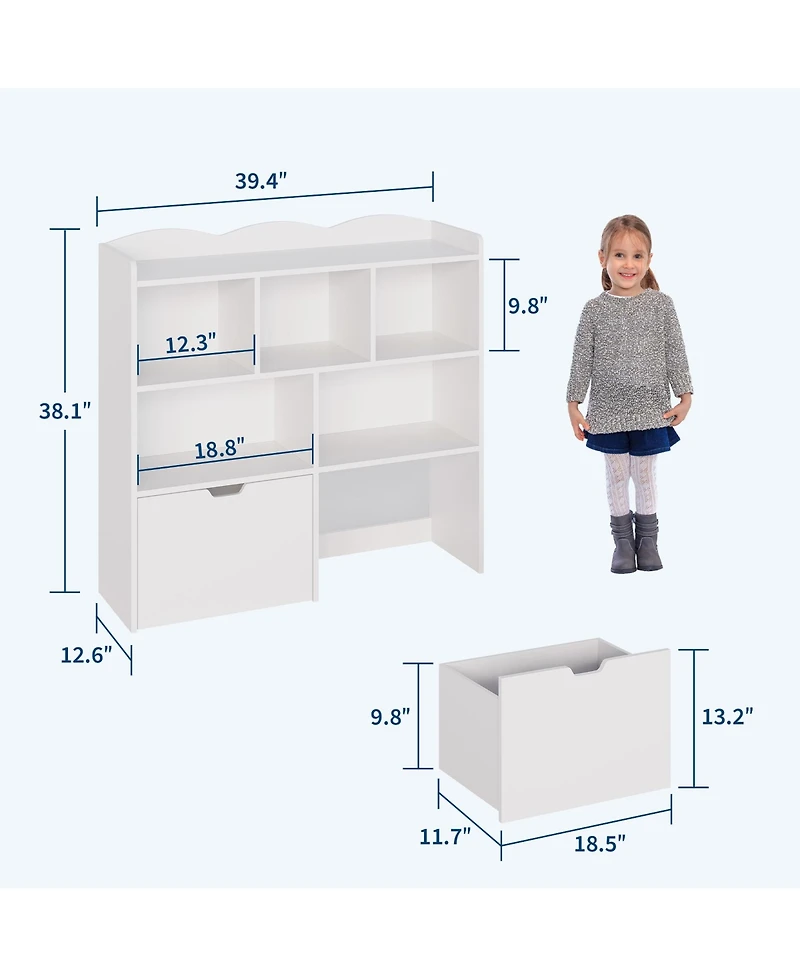 homfan Multifunctional Toy Storage Organizer, Kids Bookshelf with 5 Cubbies and 2 Drawers, Chest for Playroom, Bedroom, Hallway, Classroom