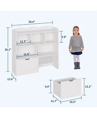 homfan Multifunctional Toy Storage Organizer, Kids Bookshelf with 5 Cubbies and 2 Drawers, Chest for Playroom, Bedroom, Hallway, Classroom
