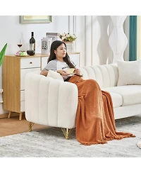 Streamdale Furniture Faux Leather Chesterfield Sofa with Nailhead Trim and 2 Pillows