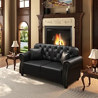 Streamdale Furniture Faux Leather Chesterfield Sofa with Nailhead Trim and 2 Pillows