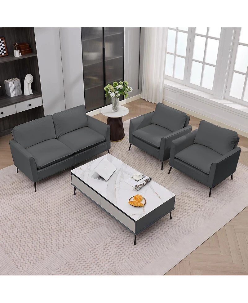 Streamdale Furniture Faux Leather Chesterfield Sofa with Nailhead Trim and 2 Pillows