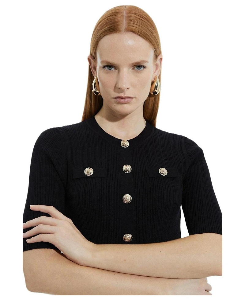 Karen Millen Women's Rib Knit Military Trim Maxi Dress