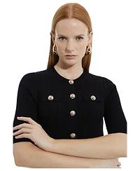 Karen Millen Women's Rib Knit Military Trim Maxi Dress