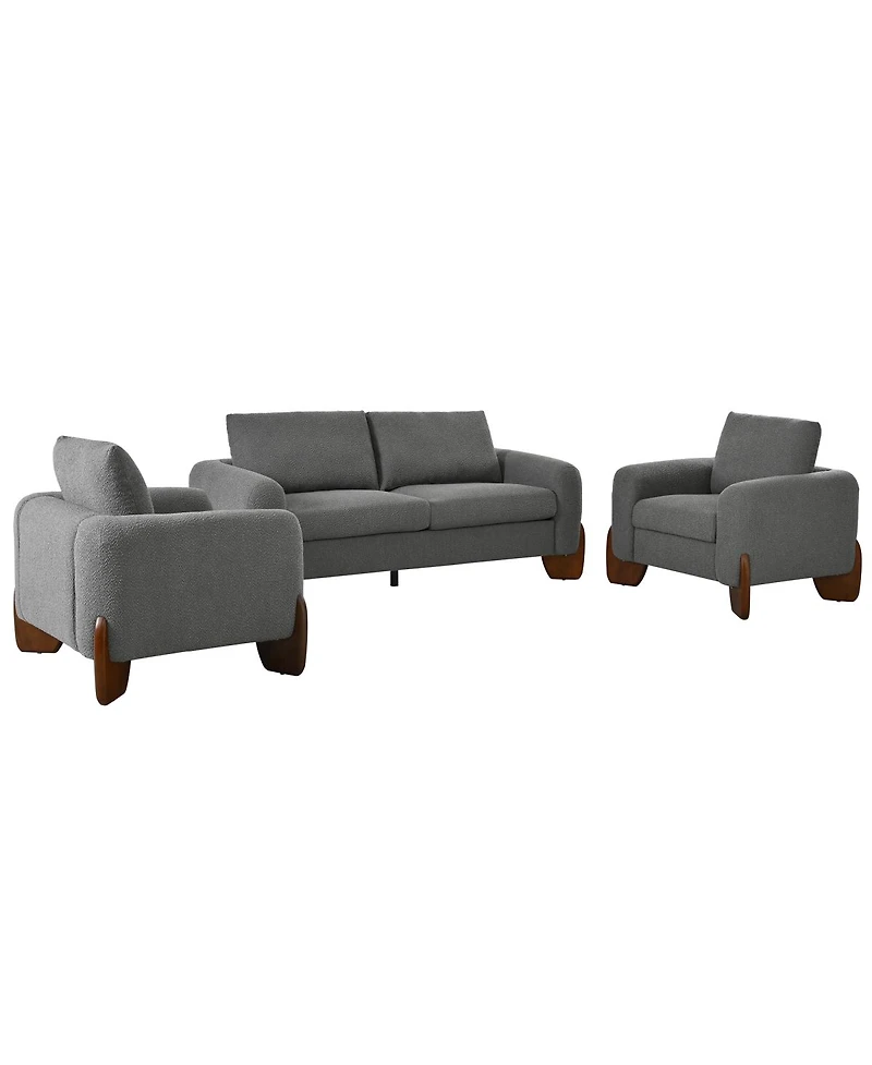 Streamdale Furniture 3-Piece Modern Boucle Sofa Set: 1 Loveseat and 2 Armchairs