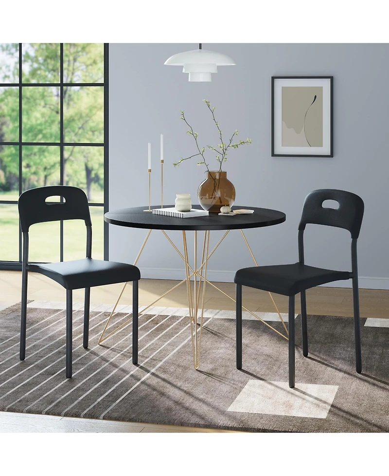 homfan Modern Stackable Plastic Dining Chairs Set of 2 - Ergonomic, Metal Legs, Waterproof and Mark-Resistant, Easy Assembly