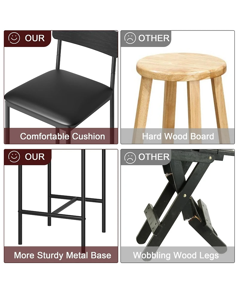 homfan Set of 2 Swivel Counter Height Bar Stools, Metal Frame Upholstered Chairs with Backrest and Footrest, Easy Assembly for Indoor Leisure Spaces