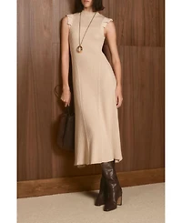 Karen Millen Women's Pointelle Frill Sleeve Knit Midi Dress