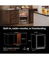 Ca'Lefort 24 inch Beverage Refrigerator cooler, 180 Cans, 34degree(s)F-54degree(s)F, Glass Door, 3LED, Built-In/Freestanding, 5.65 cu. ft.