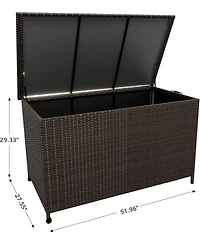 homfan 185 Gallon Outdoor Deck Box with Wheels, Waterproof Pe Rattan Wicker and Aluminum Frame Storage Bin, Lockable Patio Furniture Chest