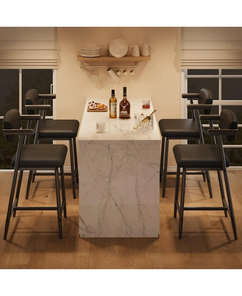 homfan 4 Set of Modern 26-Inch Counter Height Bar Stools, Wide Upholstered Seat with Arms and Back,Easy Assembly for Kitchen Island and Bar