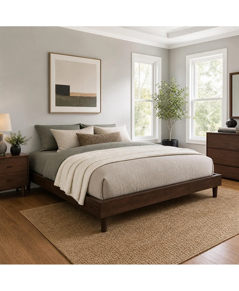homfan All Platform Bed Frame with Wooden Slats, No Box Spring Needed, Sturdy Wood Frame